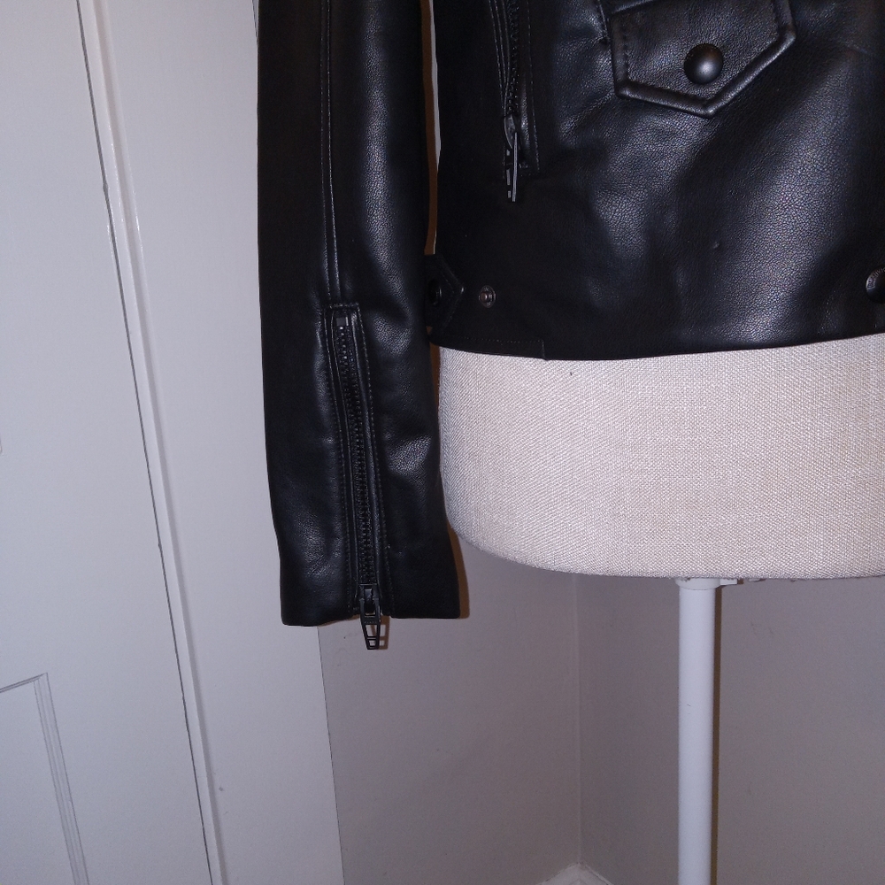 NWT BLANK NYC Black Faux Leather Motto Jacket Metal Hardware Size XS - Picture 3 of 8